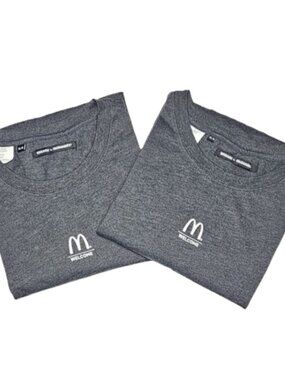 2 pack - McDonald's Employee XL Uniform "M Welcome" Gray Long Sleeve T-Shirt Tee